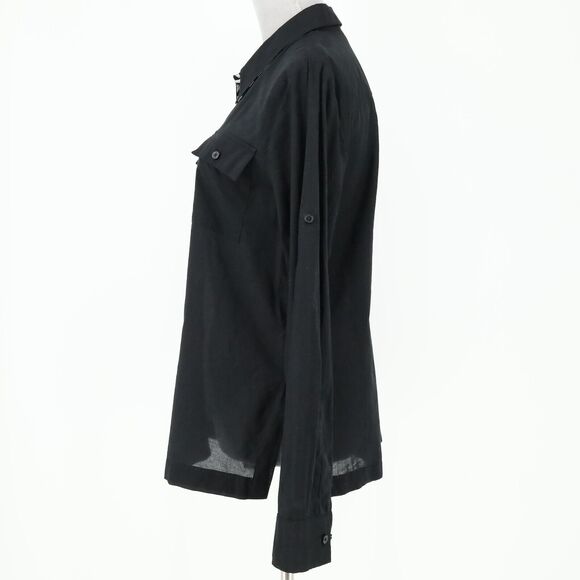 Jones NY Top Womens Large Black Cotton Shirt Semi Sheer Pockets Blouse Preppy - Picture 5 of 16